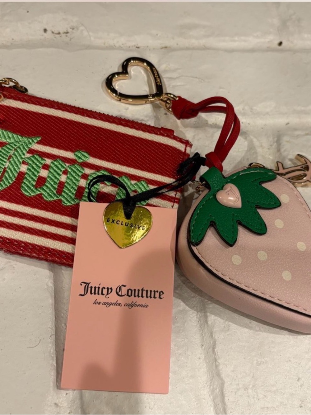 NewJuicy Couture Pink Strawberry Coin Purse with Red and Cream Striped Cardholde